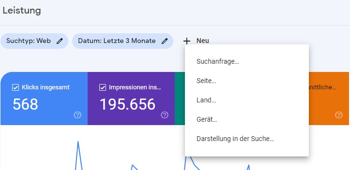 Google Search Console - Leistung - Filter