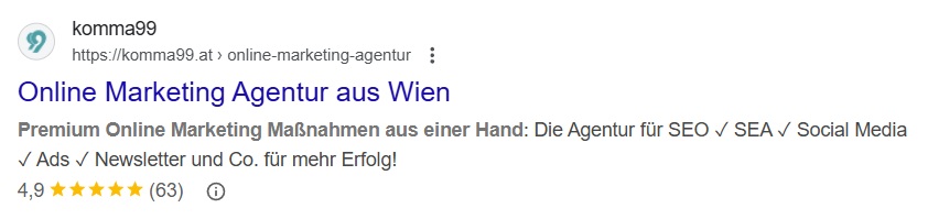 Conversion Optimierung 2 Komma99 Rich Snippet Ausschnitt