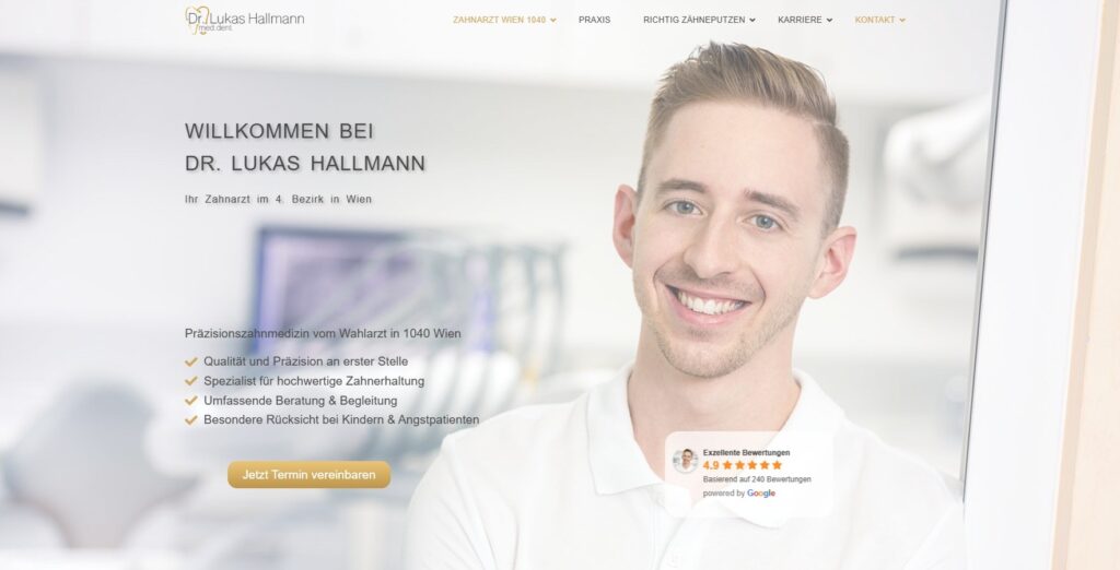 Website von Zahnarzt Dr. Lukas Hallmann Wien